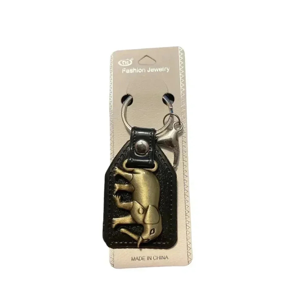 FASHION JEWELRY SILVER ELEPHANT ON LEATHER KEYCHAIN
